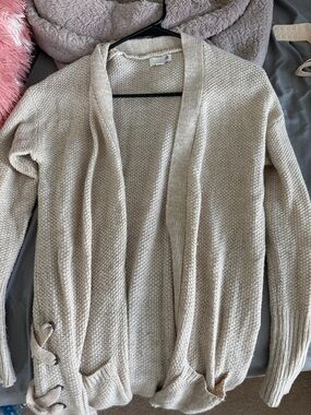 SO Cream Open-Front Knit Cardigan with Side Lace-Up Detail